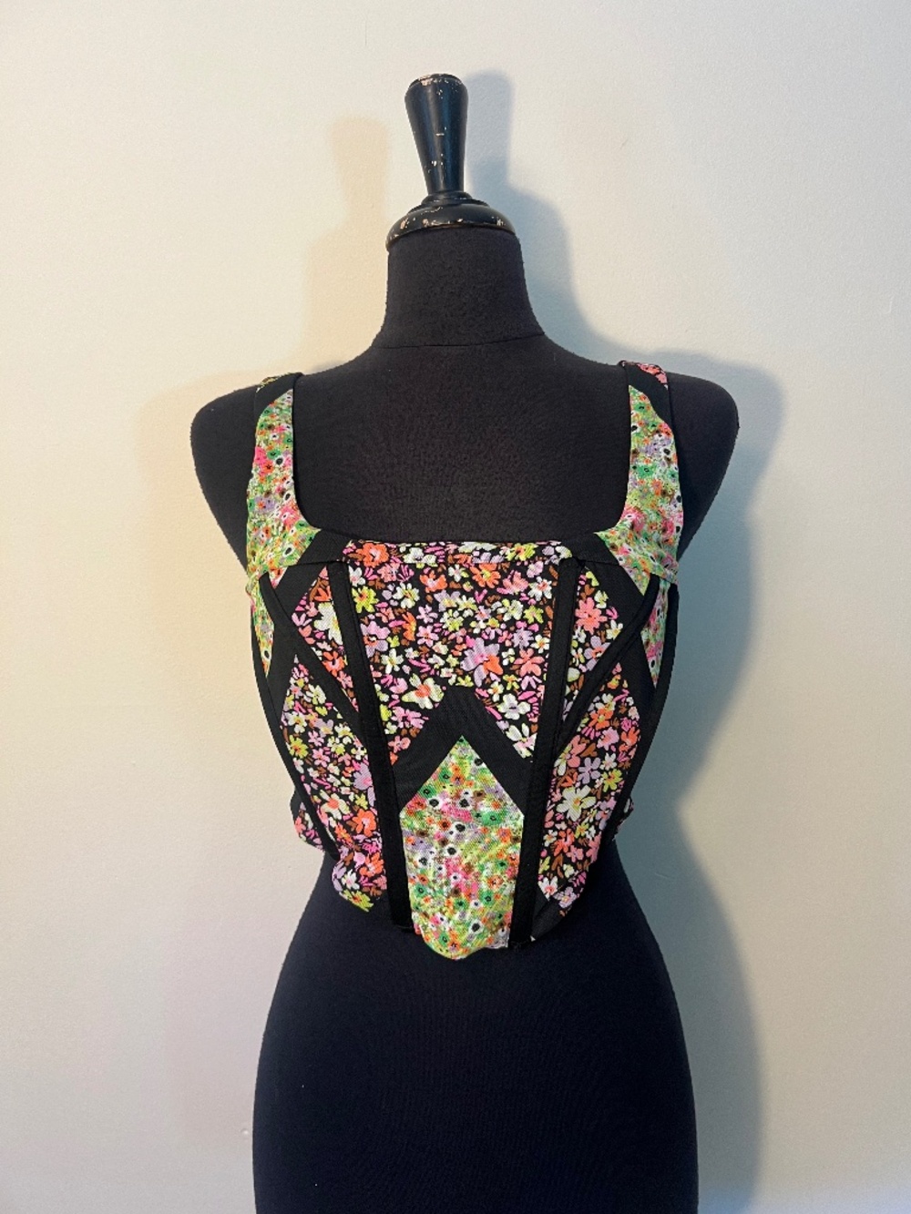 AFRM Bright Corset Floral Cropped Top